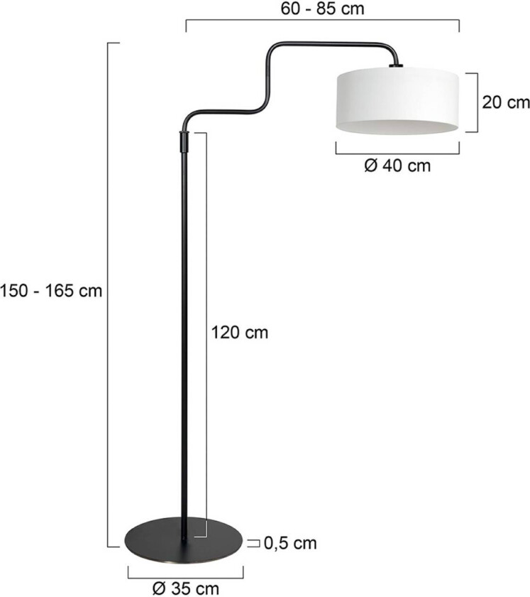 Gulvlampe Bloeba, svart/hvit, høyde 165 cm, lin