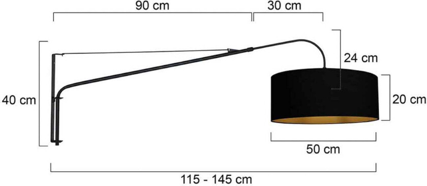 Tekstilvegglampe Elegant Classy svart/gullfarget