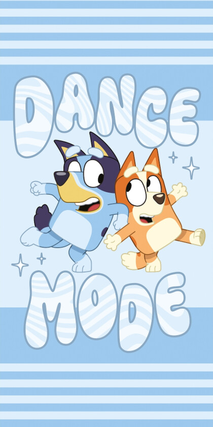 Bluey håndkle - 70x140 cm - Mykt badehåndkle med Bluey og Bingo i dansemodus - 100% bomull barnehåndkle