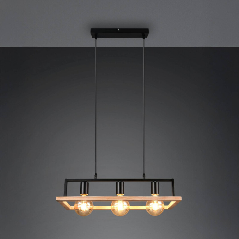 Hengelampe Bano, tre/svart, lengde 58 cm, metall, 3 lyskilder.