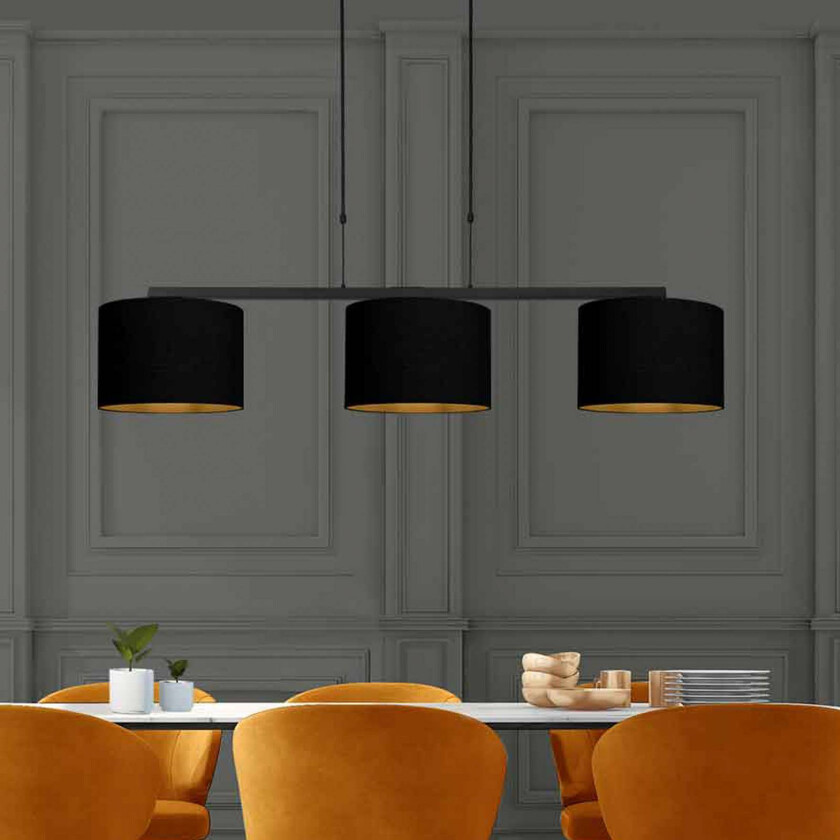 Hengelampe Stang, svart/svart-gull, lengde 140 cm, 3 lyskilder.