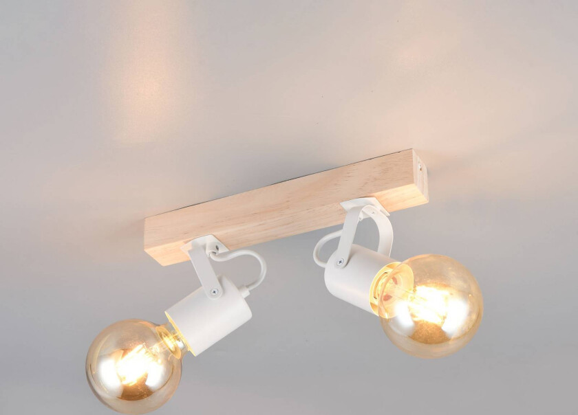 Taklampe Lynar, hvit, tre, metall, lengde 31 cm, 2 lyskilder.