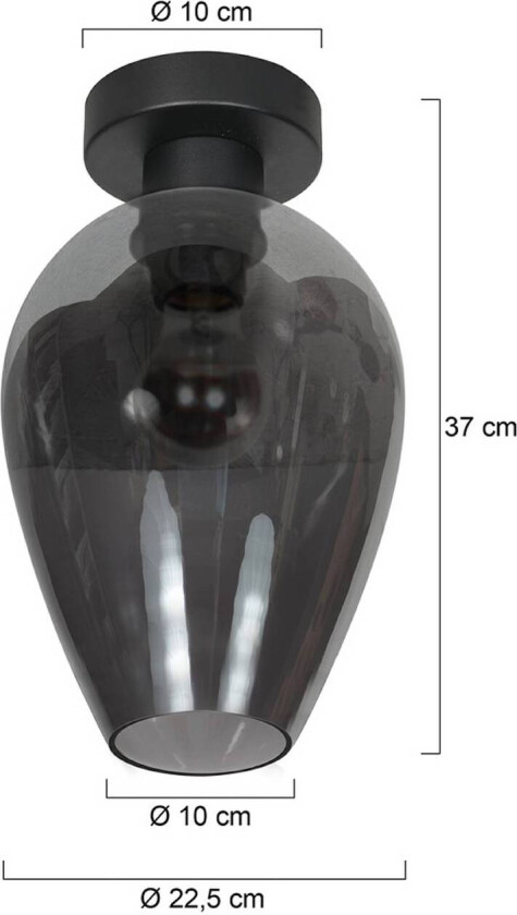 Taklampe Bloeba, svart/røykgrå, Ø 22 cm, glassdråpe