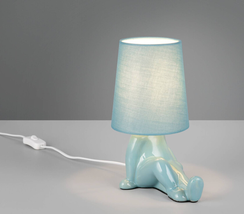 Bordlampe Huma, blå, høyde 25 cm, tekstil/keramikk, E14