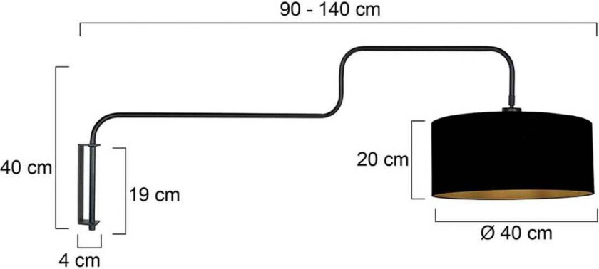 Vegglampe Bloeba, svart-gullfarget Utstikk 140 cm Chintz