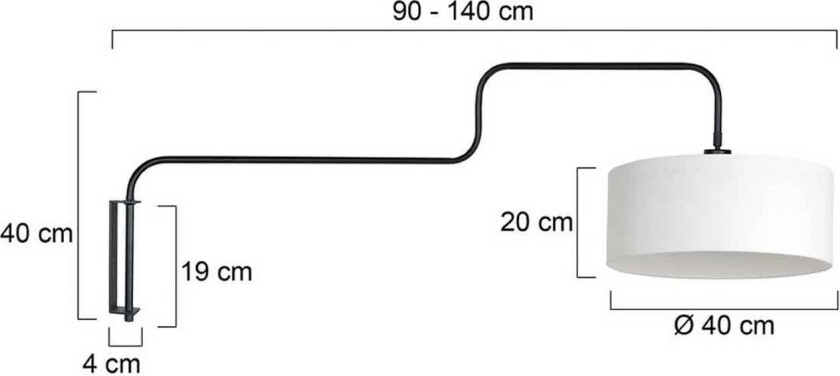 Vegglampe Bloeba, svart/hvit, utstrekning 140 cm, lin