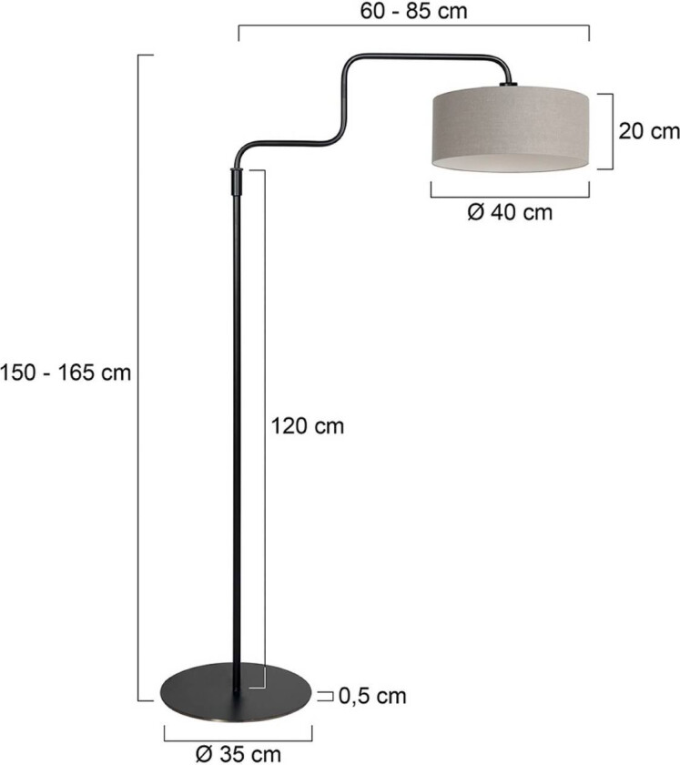 Gulvlampe Bloeba, svart/leirefarget, høyde 165 cm, chintz