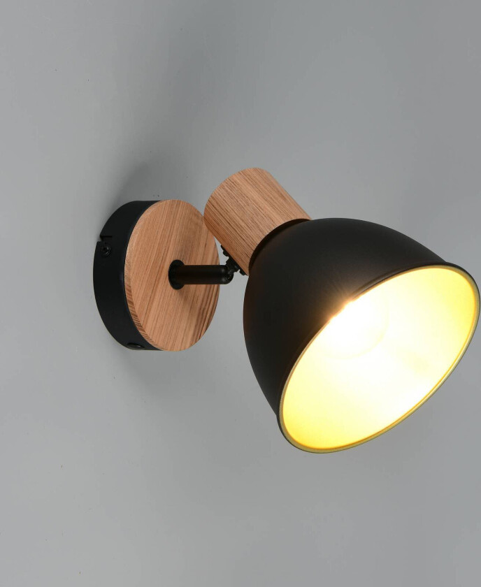 Taklampe Delume, svart, Ø 15 cm, 1 lyskilde, metall/tre