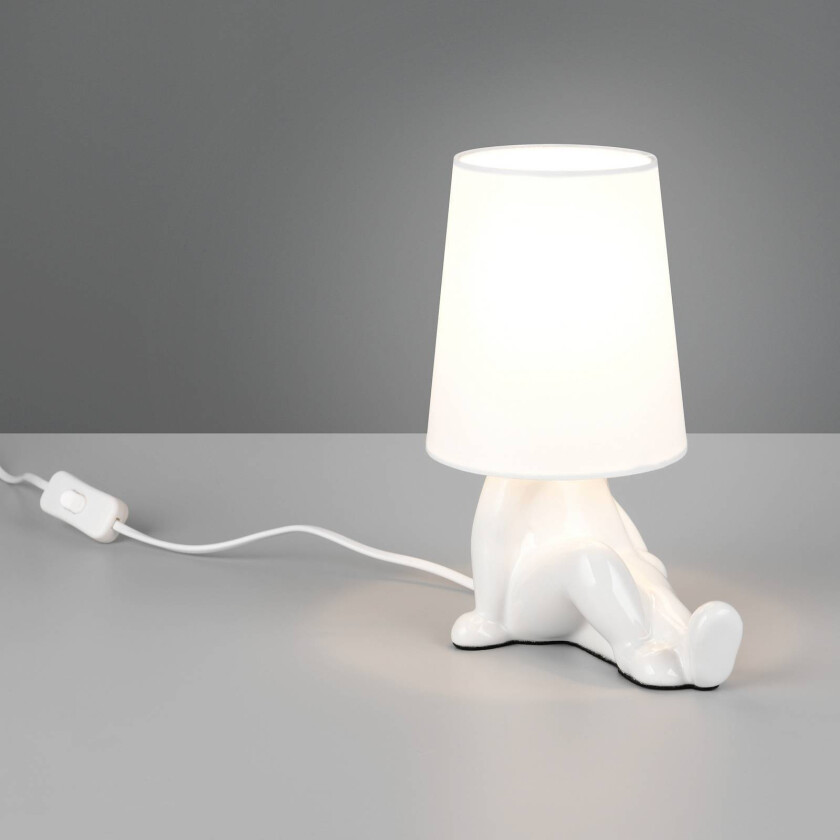 Bordlampe Huma, hvit, høyde 25 cm, tekstil/keramikk, E14