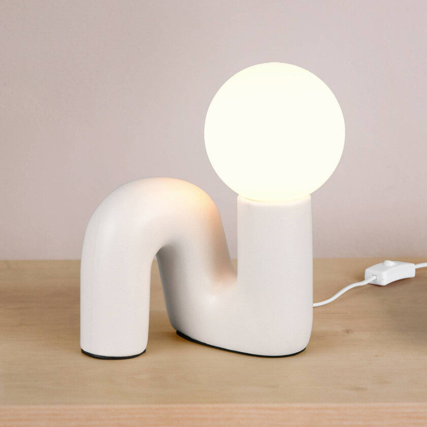 Bordlampe Quinn, lysegrå, høyde 22 cm, keramikk/glass, G9