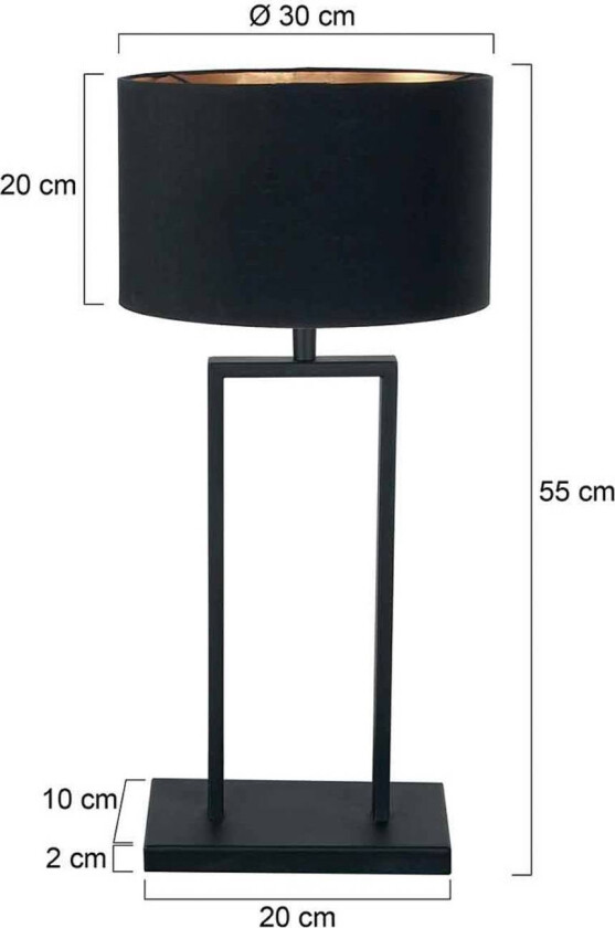 Bordlampe Stang, svart/svart-gull, høyde 55 cm, chintz