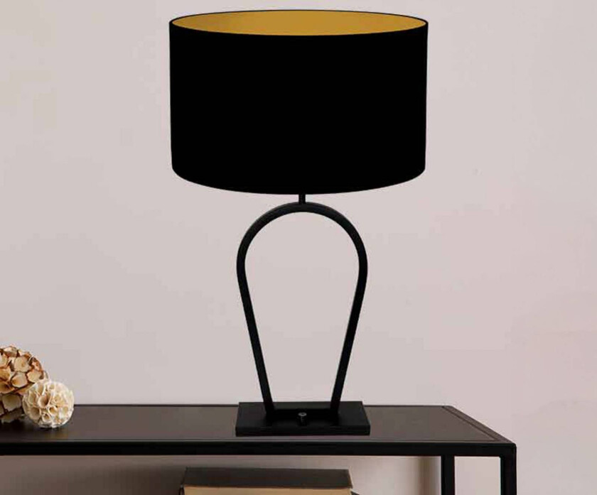 Bordlampe Stang, svart/svart-gull, høyde 71 cm, chintz