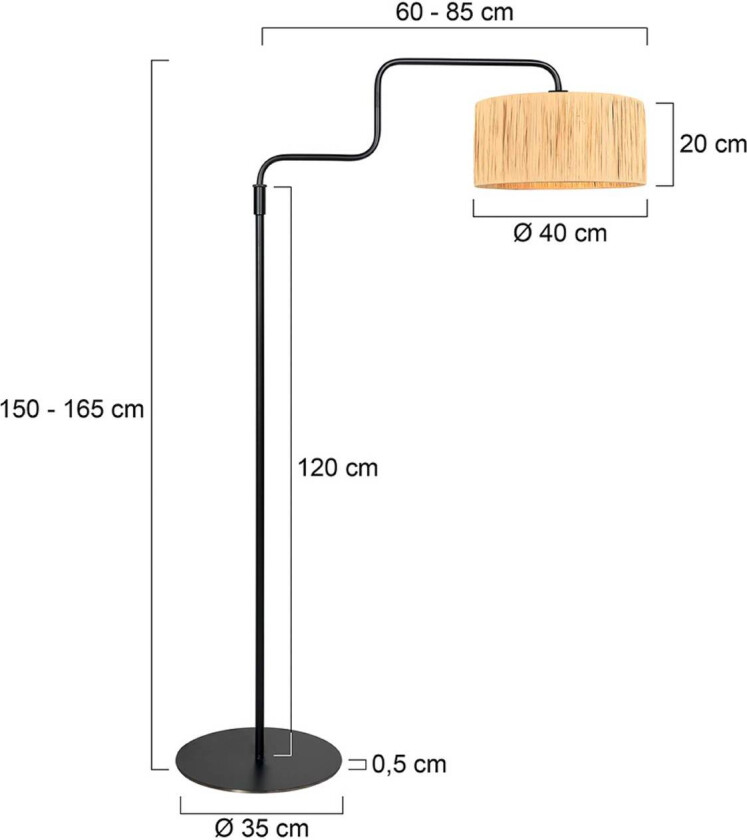 Bloeba gulvlampe, svart/brun, høyde 165 cm, sjøgress