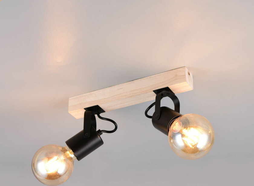 Taklampe Lynar, svart, tre, metall, lengde 31 cm, 2 lyskilder.