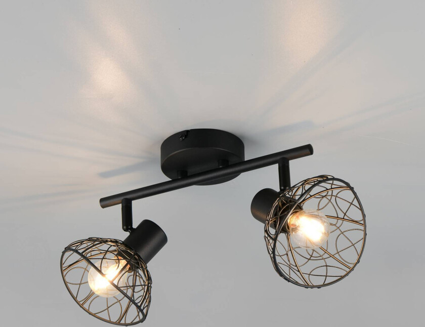 Taklampe Yako, matt svart, lengde 40 cm, 2 lyskilder, metall