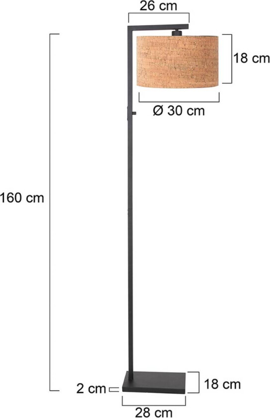 Gulvlampe Stang, svart/brun, høyde 160 cm, kork