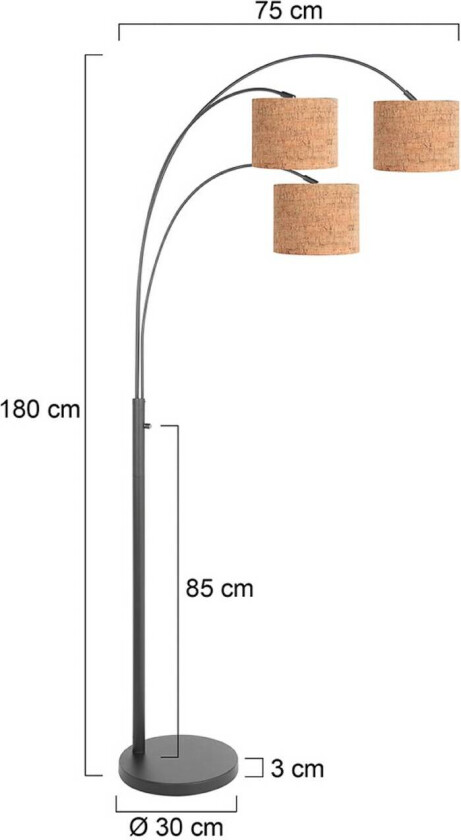 Gulvlampe Sparkled Light, svart/brun, 180 cm, kork, 3 lyskilder.