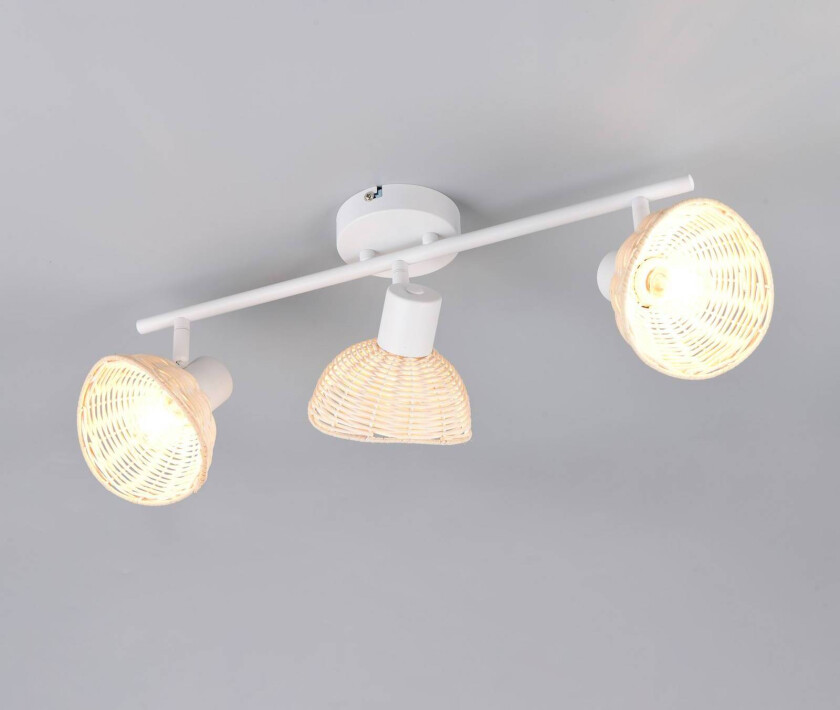 Taklampe Calvi, hvit, naturlig rotting, lengde 59 cm, 3 lyskilder.