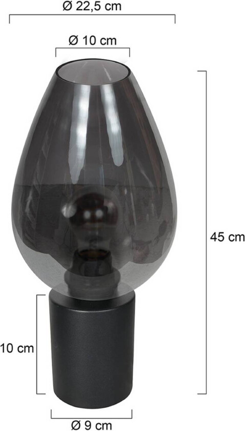 Bordlampe Bloeba, svart/røykgrå, Ø 22 cm, glassdråpe