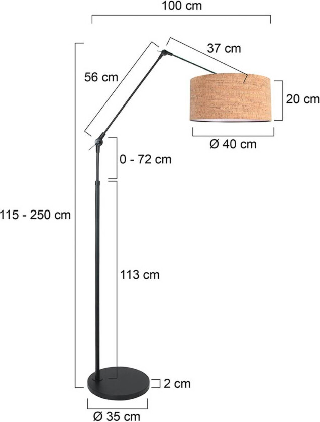 Gulvlampe Prestige Chic svart/brun, høyde 250 cm, kork