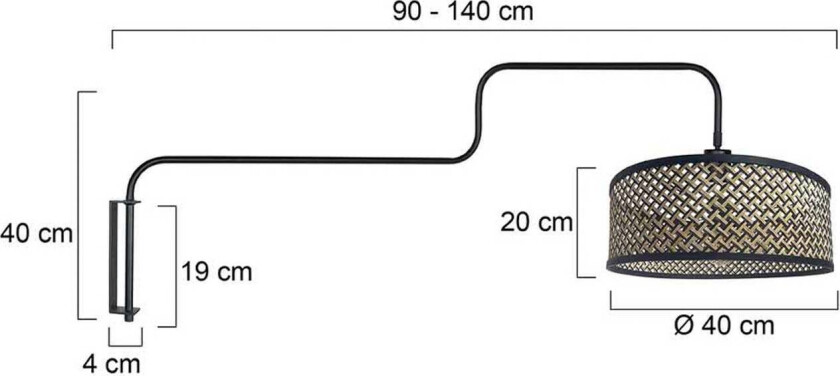 Vegglampe Bloeba, svart/tre, utstrekning 140 cm, tre