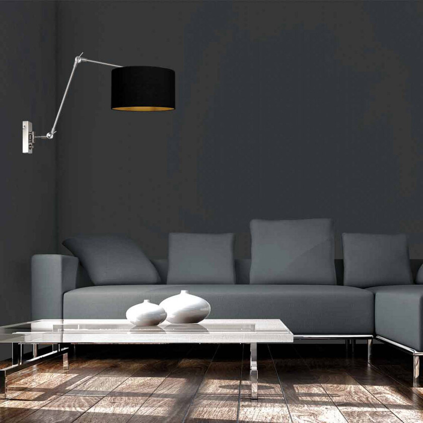 Vegglampe Prestige Chic stål/svart-gull, utstikk 90 cm