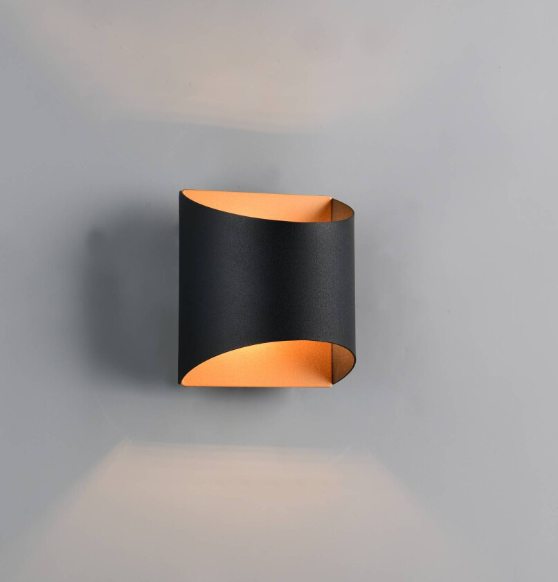 Vegglampe Samdel, svart-gull, høyde 12 cm metall G9 opp/ned