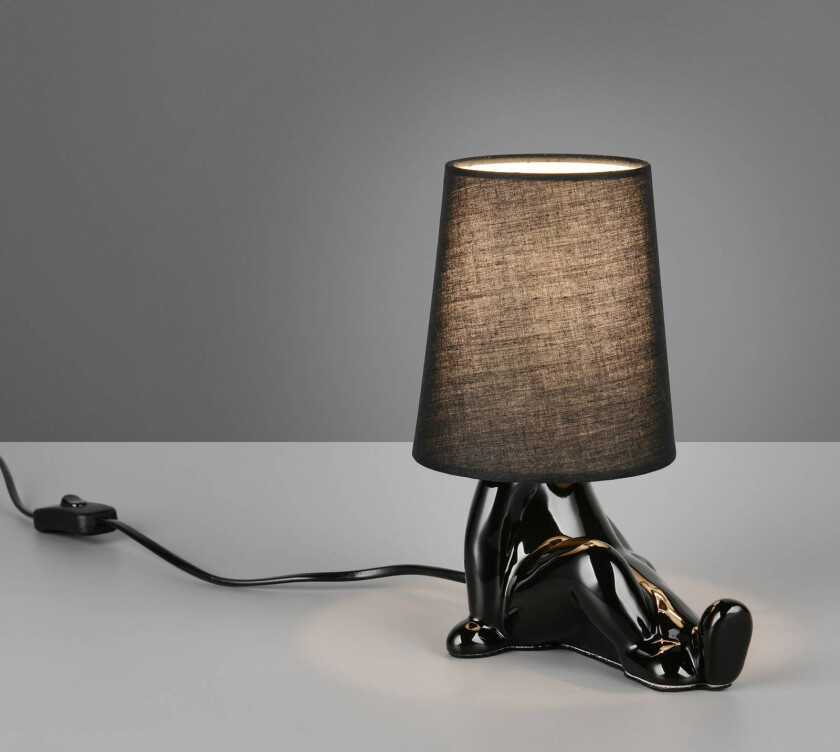 Bordlampe Huma, svart, høyde 25 cm, tekstil/keramikk, E14