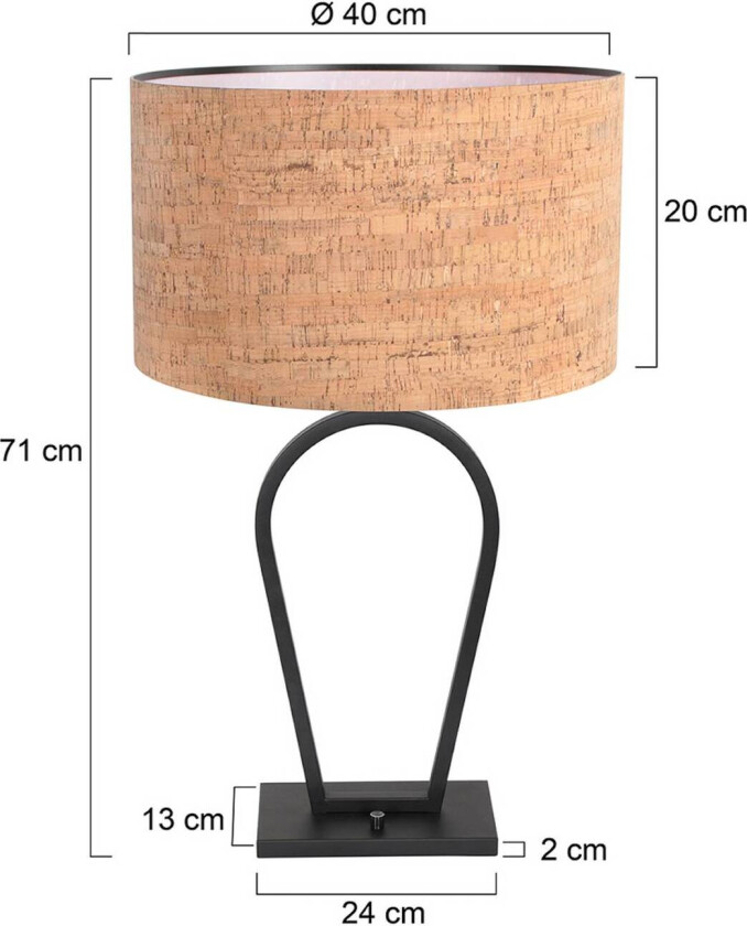 Bordlampe Stang, svart/brun, høyde 71 cm, kork