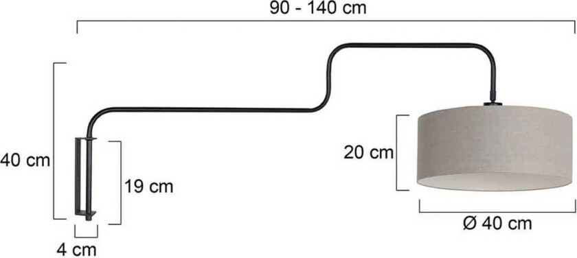 Vegglampe Bloeba, svart-sløret utstikk, 140 cm Chintz