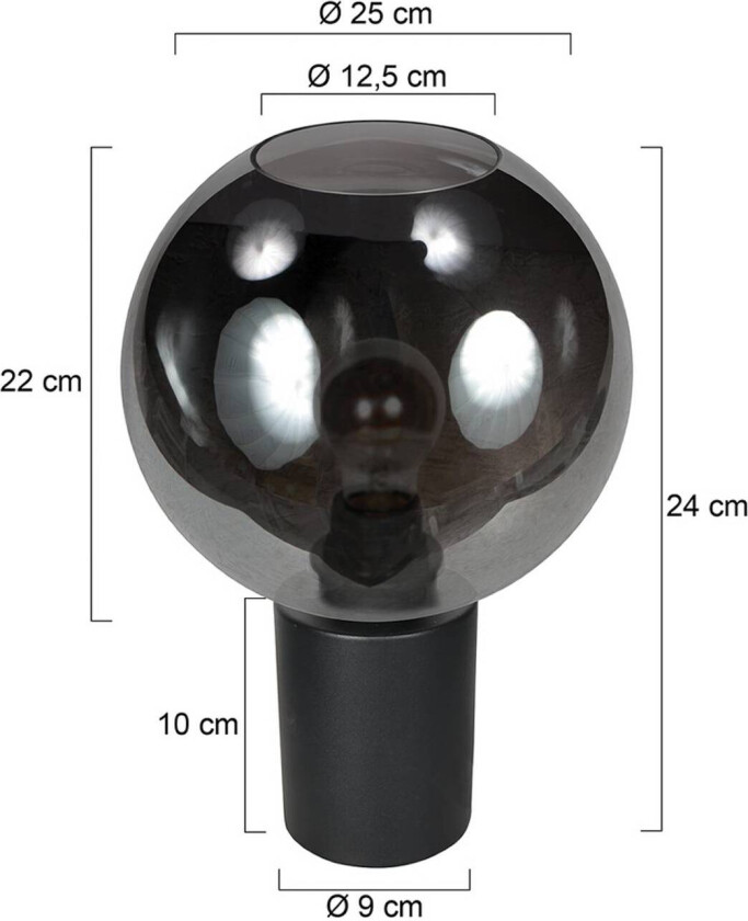 Bordlampe Bloeba, svart/røykgrå, Ø 25 cm, glasskule