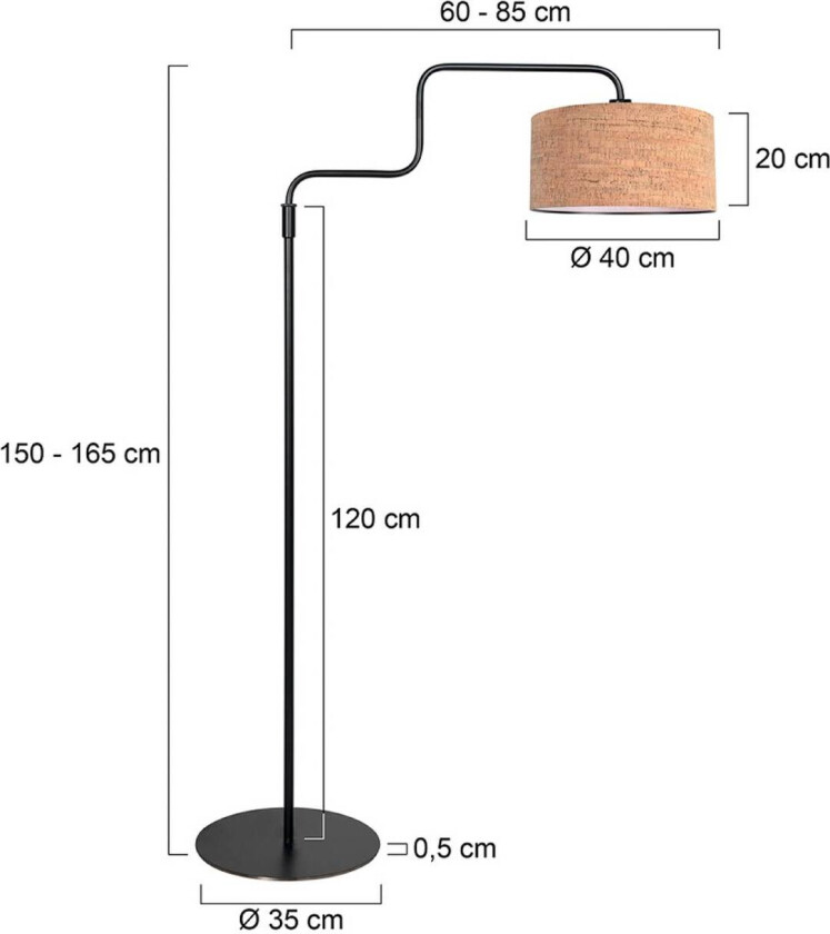 Bloeba gulvlampe, svart/brun, høyde 165 cm, kork