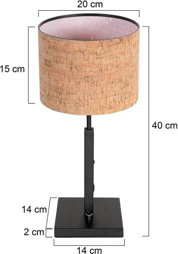 Bordlampe Stang, svart/brun, høyde 40 cm, kork