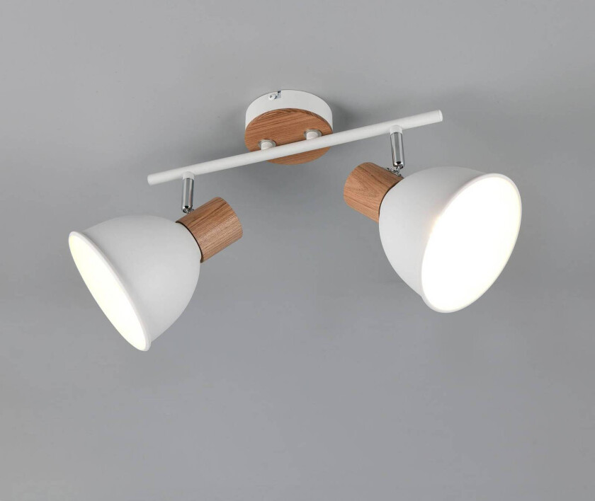 Taklampe Delume, hvit, lengde 49 cm, 2 lyskilder, metall/tre