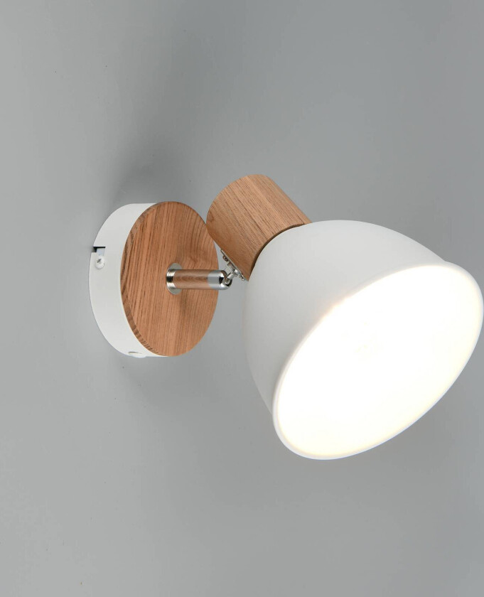 Taklampe Delume, hvit, Ø 15 cm, 1 lyskilde, metall/tre