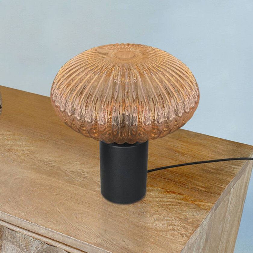 Bordlampe Bloeba, Ø 30 cm svart/ravfarget, glass