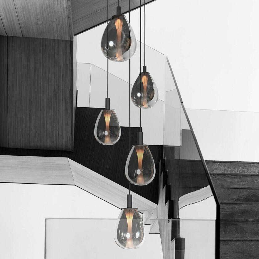 LED-pendellampe Glimsy, Ø 40 cm svart/røykgrå glass 5 lyskilder.