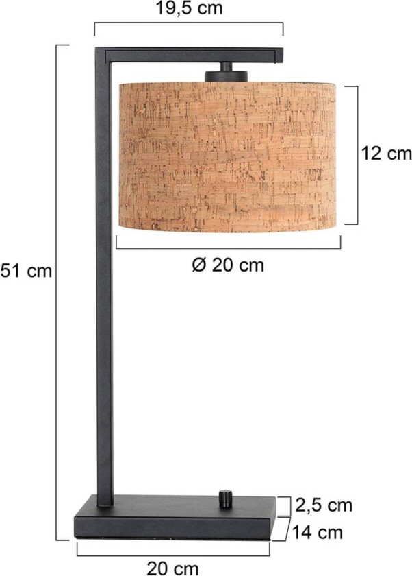 Bordlampe Stang, svart/brun, høyde 51 cm, kork