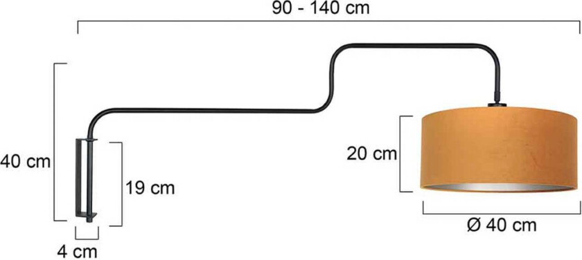 Vegglampe Bloeba, svart/gull, utstrekning 140 cm, velour