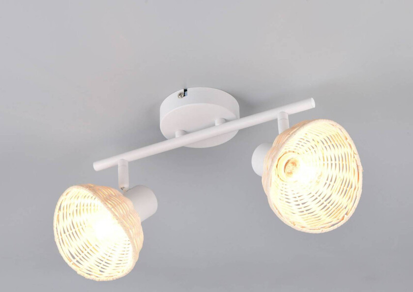 Taklampe Calvi, hvit, naturlig rotting, lengde 40 cm, 2 lyskilder.