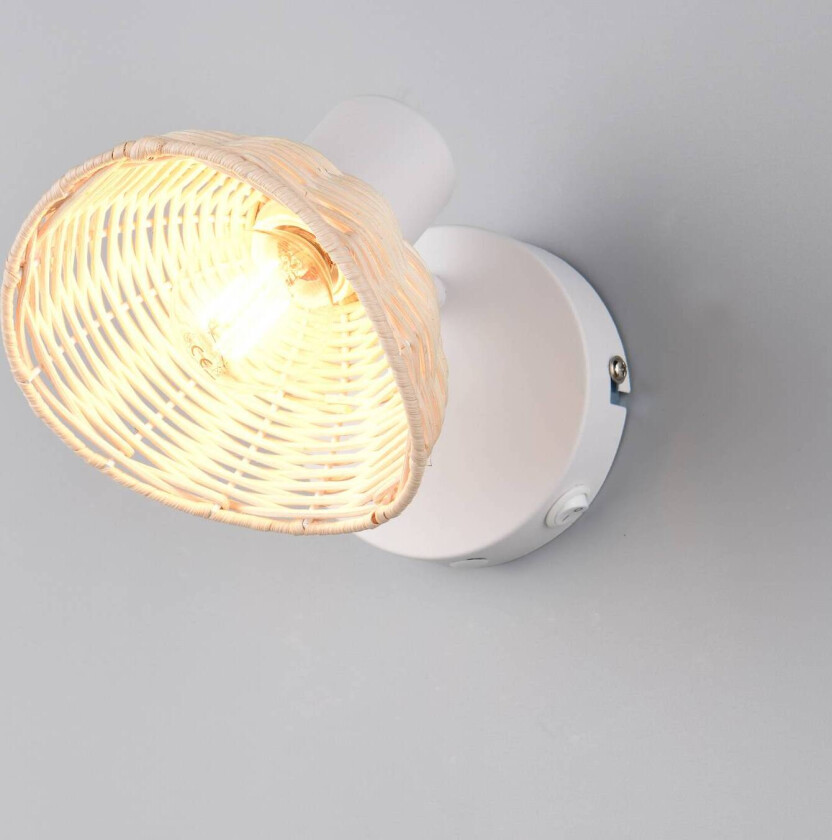 Vegglampe Calvi, hvit, naturlig rotting, Ø 13 cm, bryter