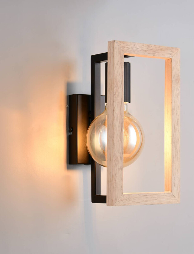 Vegglampe Bano, tre/svart, høyde 25 cm, metall, E27