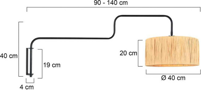 Vegglampe Bloeba, svart/brun, utstrekning 140 cm, sjøgress