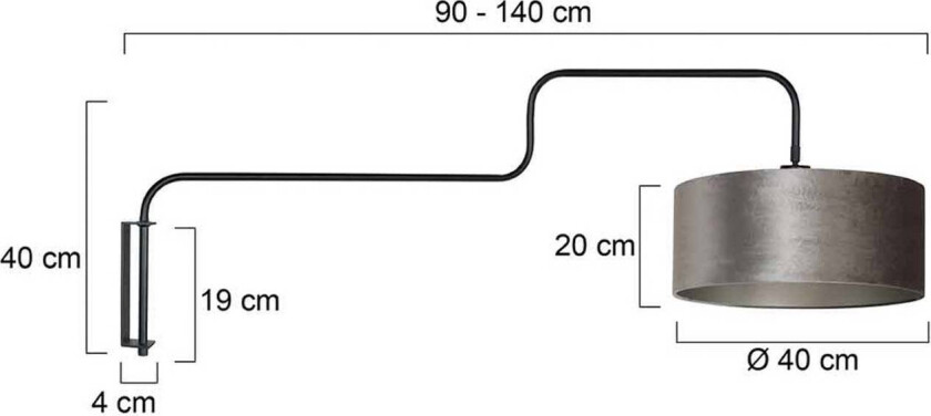 Vegglampe Bloeba, svart/sølv, utstrekning 140 cm, velour