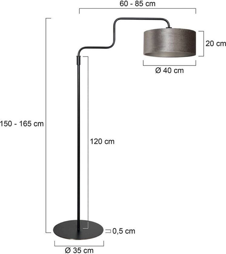 Gulvlampe Bloeba, svart/sølv, høyde 165 cm, velour