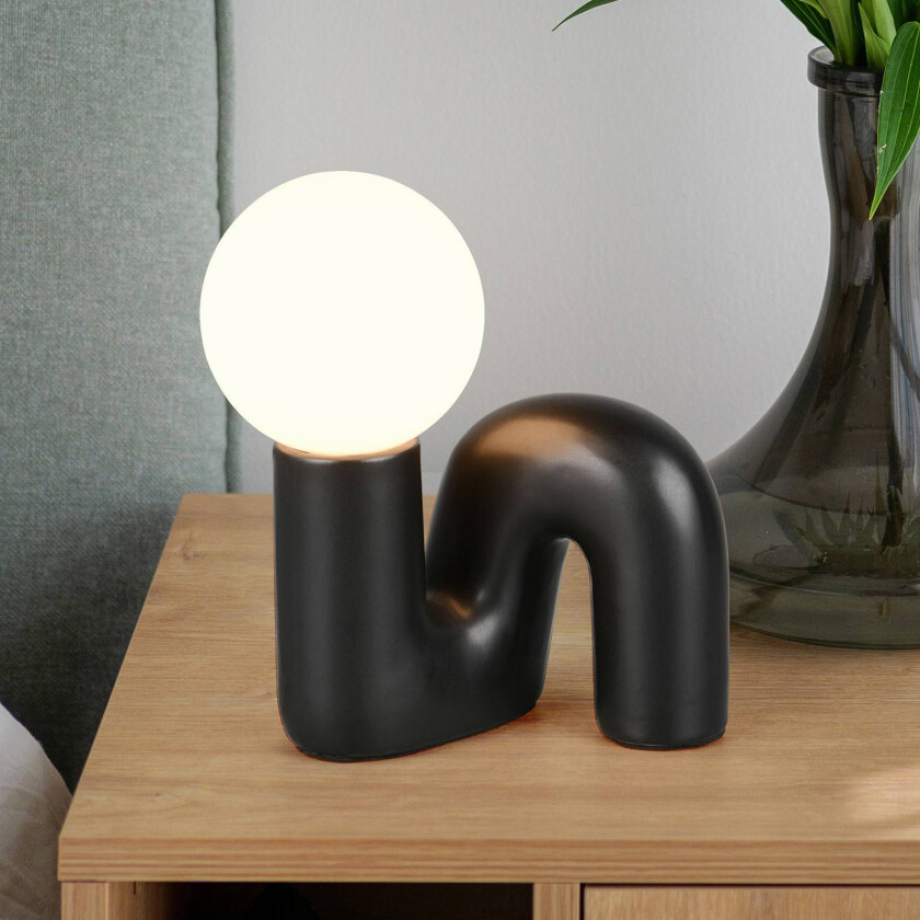 Bordlampe Quinn, svart, høyde 22 cm, keramikk/glass, G9