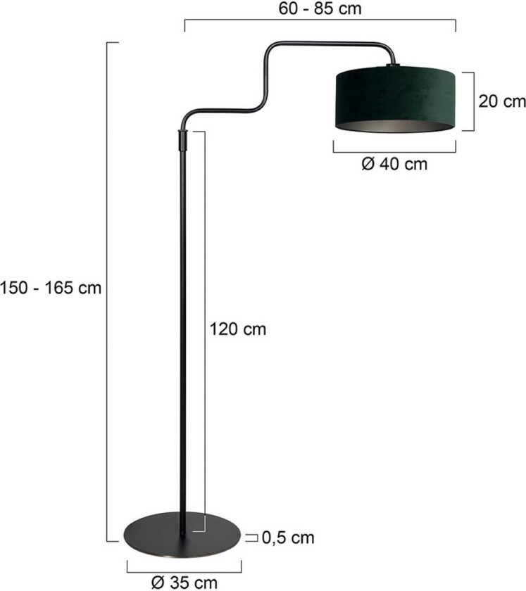 Gulvlampe Bloeba, svart/grønn, høyde 165 cm, velour