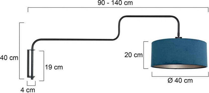 Vegglampe Bloeba, svart/blå, utstrekning 140 cm, velour