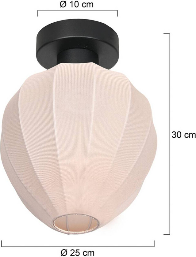 Taklampe Bloeba, hvit/svart, Ø 25 cm, lin/metall