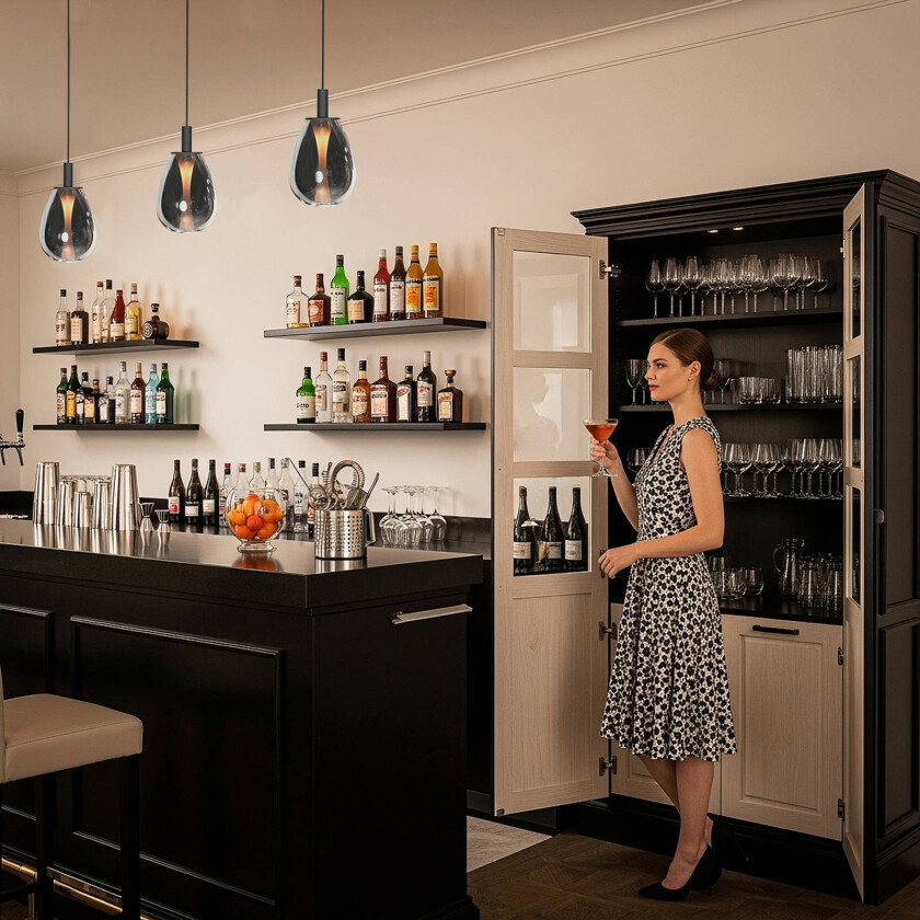 LED-pendellampe Glimsy, Ø 14 cm, svart/røykgrå, glass